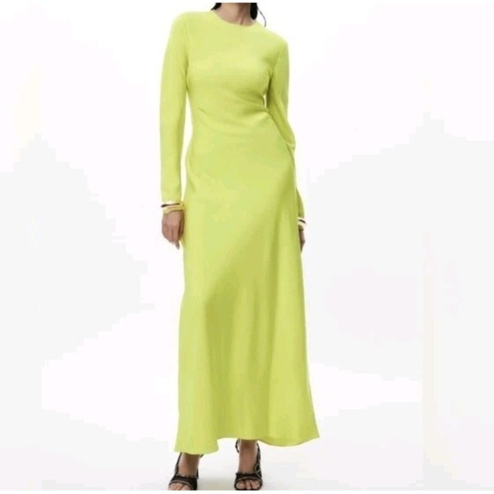 Zara Long Sleeve Back Tie Cut Out Satin Effect Maxi Dress Yellow Sz XS NWT $139